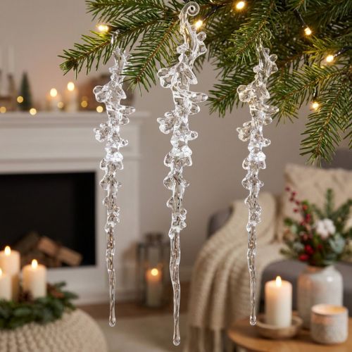 Decoração de inverno cabide de decoração de gelo transparente 25cm 3 peças | Floristik24.pt