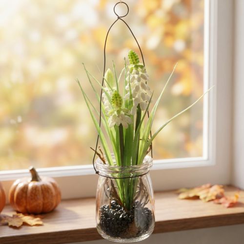 Jacinto de uva branco em copo para pendurar Alt.22cm | Floristik24.pt
