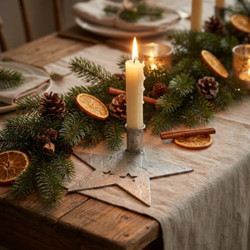 Estrela de decoração de metal, castiçal cônico para prata de Natal, visual antigo 20cm × 19,5cm | Floristik24.pt