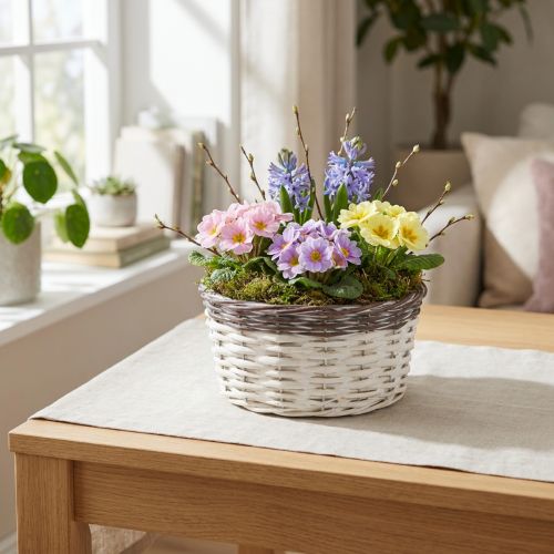 Cesto decorativo redondo para plantas Ø20cm Branco Marrom Decoração de Primavera | Floristik24.pt