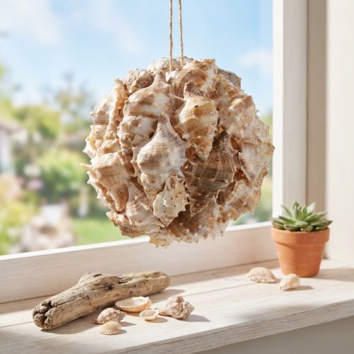 Bola decorativa conchas de caracol conchas decoração pendurada natural Ø12cm | Floristik24.pt
