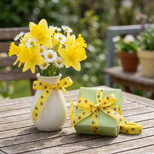 Deco fita amarela primavera, fita com abelhas B15mm L20m | Floristik24.pt
