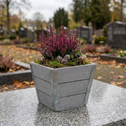 Floreira plantador de madeira shabby chic cinza 12,5×14,5×14,5cm | Floristik24.pt