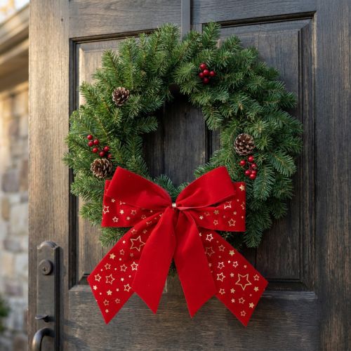 Laço vermelho estrelas de Natal laço decorativo para área externa 21 cm 2 peças | Floristik24.pt