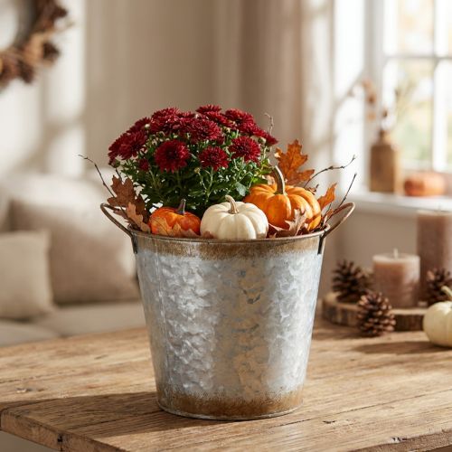 Vaso decorativo com alças, balde para plantas, recipiente de metal, prateado, aço patinado, Ø17cm A16,5cm | Floristik24.pt