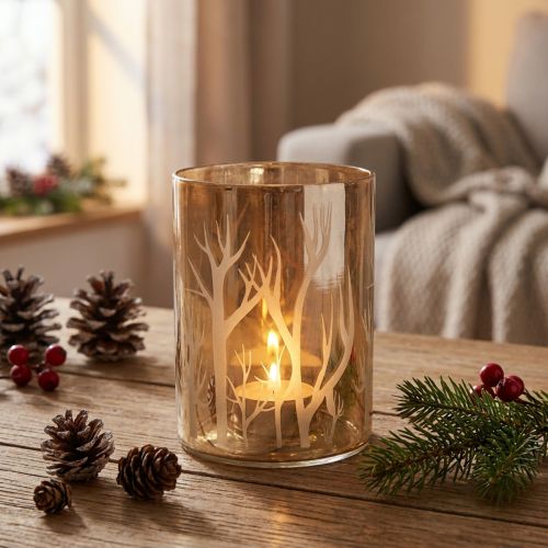Vidro Lanterna Árvores Decorativas Vidro Tealight Marrom Ø9,5cm A13,5cm | Floristik24.pt