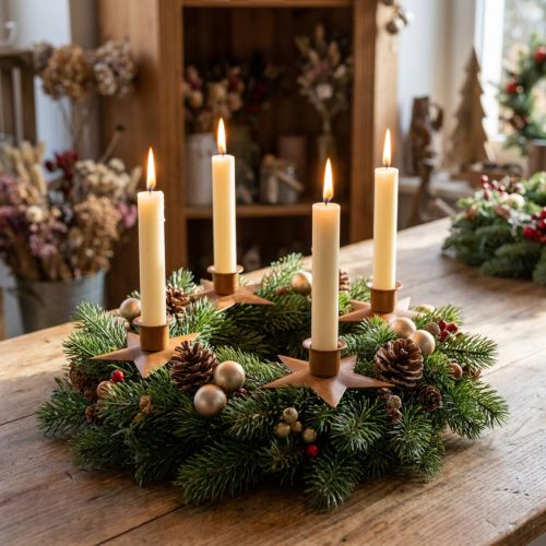 Velas castiçal Advent star marrom Ø9.5cm 4uds | Floristik24.pt