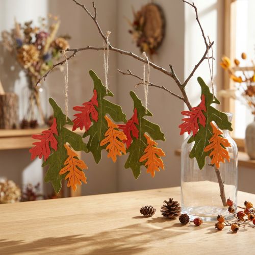Pingente decorativo de outono folhas de madeira folha de carvalho 17 cm 6 unidades | Floristik24.pt