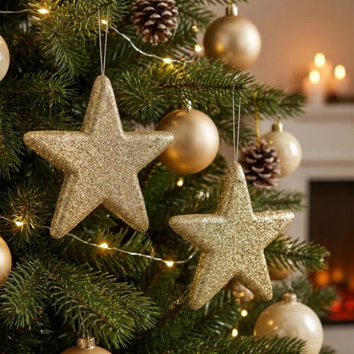 Pingente de estrela de decoração de natal glitter dourado 18,5 cm 4 unidades | Floristik24.pt