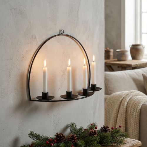 Castiçal de parede Castiçal de metal preto 35×24cm | Floristik24.pt