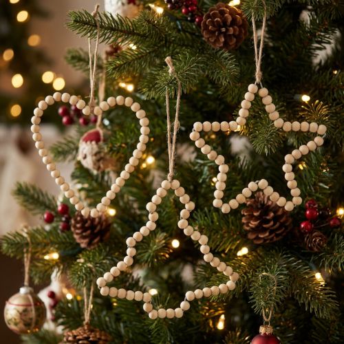 Enfeites de Natal: contas de madeira, coração, estrela, árvore, 13 cm de altura, 6 peças | Floristik24.pt