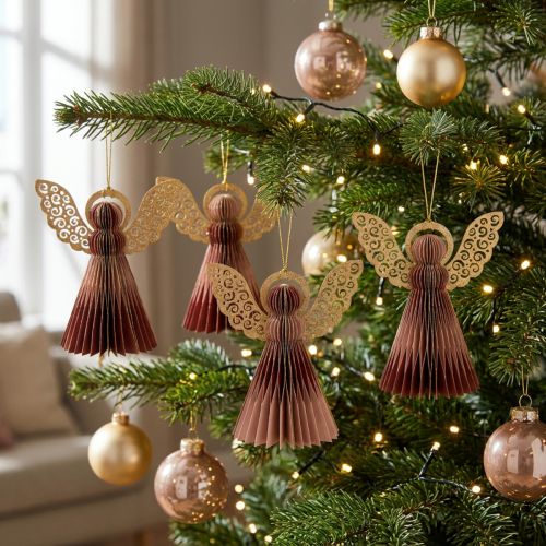 Anjo de papel decoração de anjo de Natal vinho vermelho rosa Alt.12cm 4 unidades | Floristik24.pt