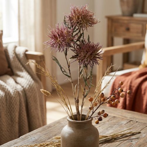 Flores artificiais de knapweed outono 3 flores lilás 48cm | Floristik24.pt