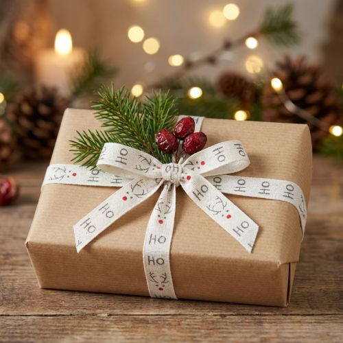 Fita para presente Natal Fita de Natal Hohoho branca 15mm 20m | Floristik24.pt