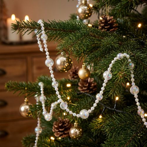 Colar de pérolas, fita de pérolas, guirlanda de pérolas iridescentes 270 cm × 2 peças | Floristik24.pt