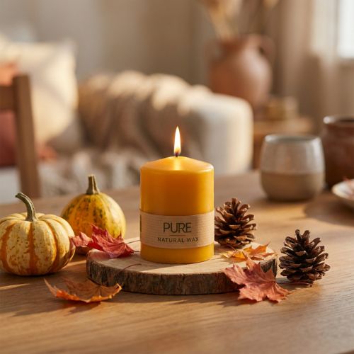 Itens Vela pilar PURE amarelo mel Velas Wenzel 90×70mm