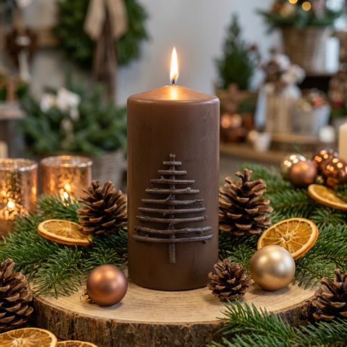 Vela de Natal, marrom escuro, 150/70mm, decoração de Advento, luz de vela | Floristik24.pt