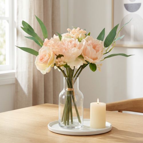 Buquê de flores artificiais com peônias, rosas e eucalipto, flores decorativas de seda, 32 cm. | Floristik24.pt