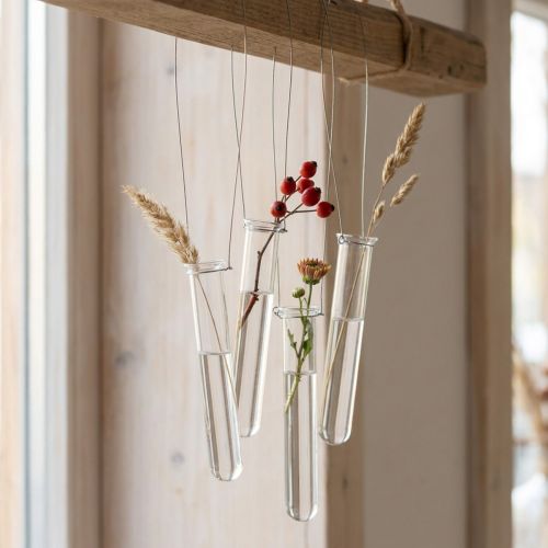 Tubo de ensaio de vidro decorativo para pendurar mini vaso Ø2,4cm Alt.22,5cm | Floristik24.pt
