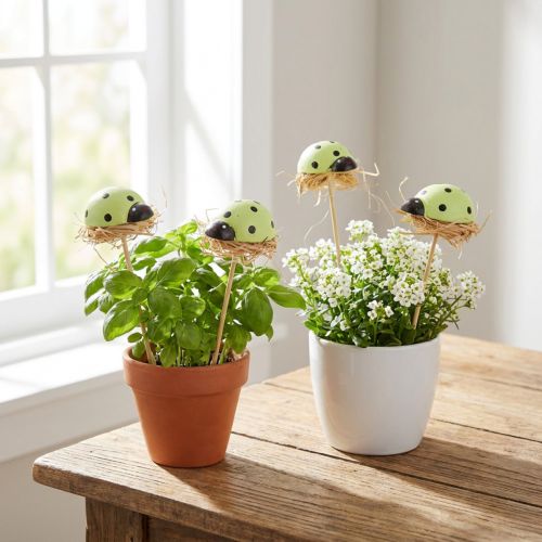 Itens Flor decorativa joaninha plugues madeira 2,5x3,5x2cm 32 unidades