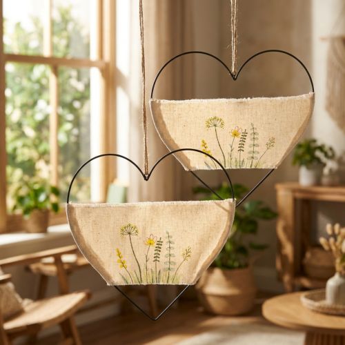 Itens Anel decorativo de metal com coração para pendurar com ervas selvagens W31,5 cm 2 unidades