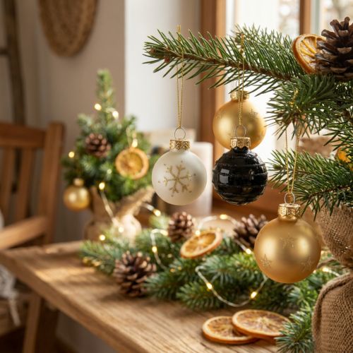 Mini bolas de Natal vidro branco preto ouro Ø3cm 9 un | Floristik24.pt