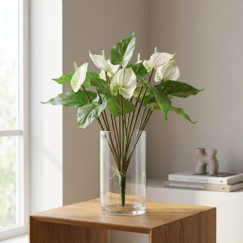 Itens Flores artificiais, flor flamingo, antúrio artificial branco 36cm
