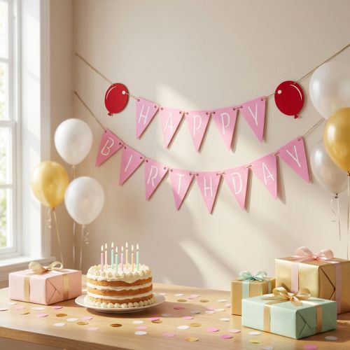 Guirlanda de bandeirolas decorativas de aniversário em feltro, rosa, 300 cm | Floristik24.pt
