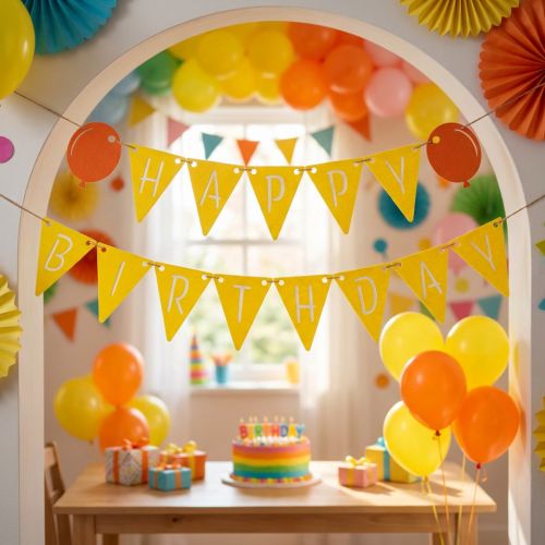 Guirlanda de bandeirolas decorativas para aniversário, feita de feltro, amarela e laranja, 300 cm | Floristik24.pt