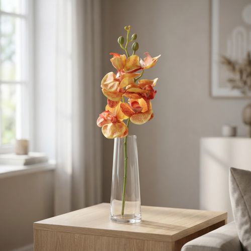 Itens Orquídea artificial Phalaenopsis flamejada vermelha amarela 78cm
