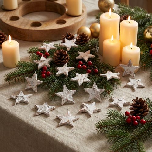 Mini estrelas de bétula de 2 cm a 2,5 cm, pintadas de branco, 150 unidades | Floristik24.pt
