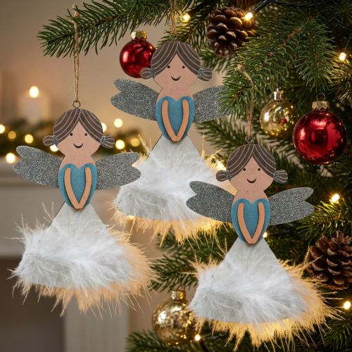 Figuras de decoração de natal enfeites de árvore de natal madeira 14,5x10cm 6uds | Floristik24.pt