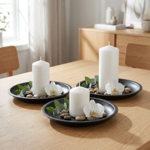 Prato decorativo redondo de metal na cor preta Ø23cm H2,5cm 3 unidades | Floristik24.pt