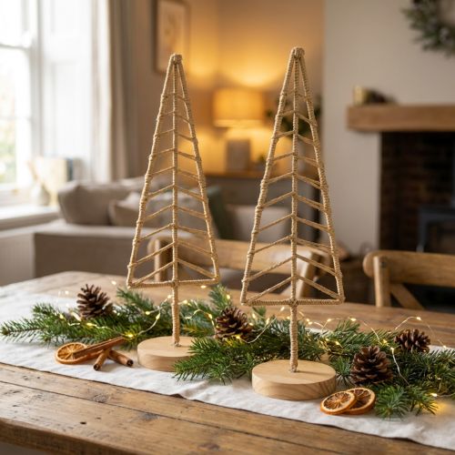 Suporte para decoração de árvore de Natal metal madeira natural Alt.39cm 2 unidades | Floristik24.pt