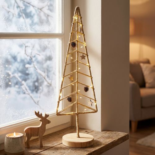 Decoração de árvore de natal com base madeira metal natural 18x12x51cm | Floristik24.pt