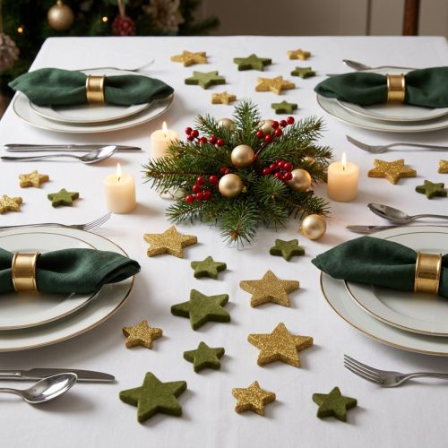 Decoração dispersa estrelas verdes e douradas com glitter decoração de mesa Natal 4/5cm 40 un | Floristik24.pt