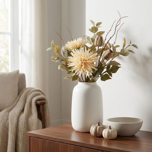 Itens Flor artificial de crisântemo creme com 2 flores C70cm