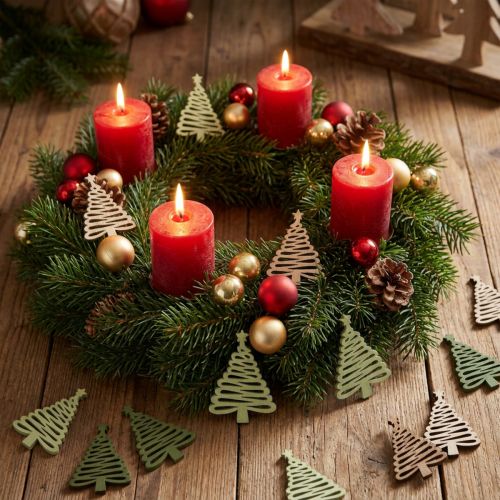 Espalhe estrela de abeto de Natal verde 3x4,5cm 72 un | Floristik24.pt