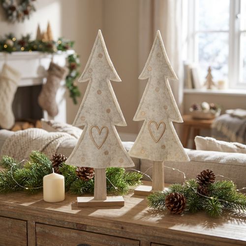 Decoração de feltro para árvore de natal com coração creme bege Alt.35cm 2 unidades | Floristik24.pt