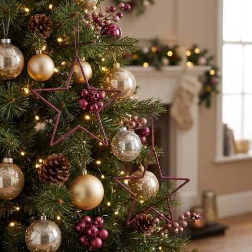 Conjunto de 8 peças de enfeites de Natal decorativos em formato de estrela com glitter, formato de frutinha, diâmetro de 18 cm. | Floristik24.pt
