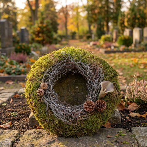Coroa de musgo, coroa decorativa, musgo verde com musgo orelha-de-rato, natural, Ø30cm | Floristik24.pt