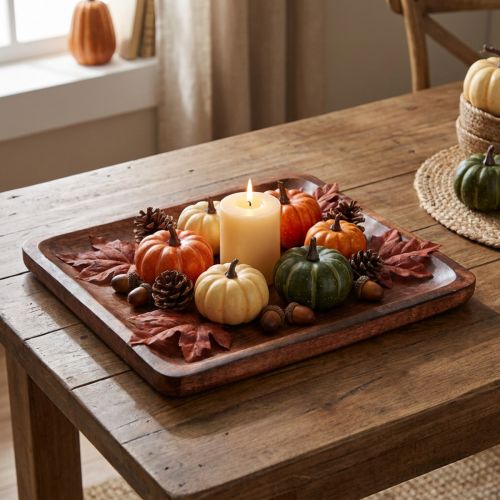 Bandeja decorativa retangular de madeira, envernizada em marrom escuro, 30×25cm | Floristik24.pt