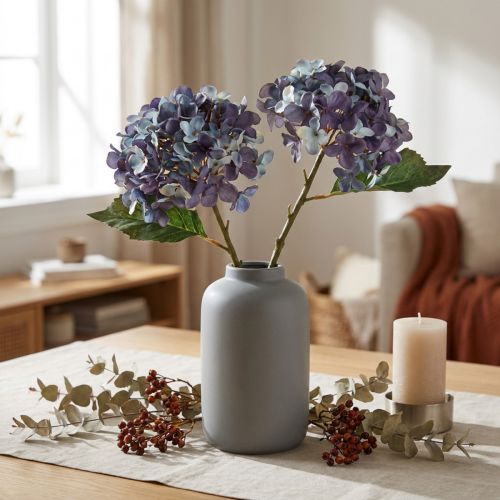 Decoração de hortênsia artificial, flor artificial azul e roxa, 34 cm, 2 peças | Floristik24.pt