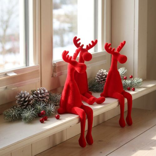 Banco Edge Decoração de Natal Flocado de Alce 31cm Vermelho 3 peças | Floristik24.pt