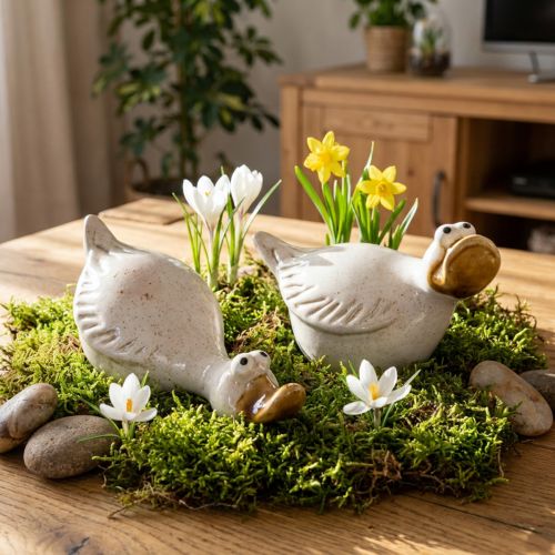 Pato decorativo de cerâmica, peça perfeita para dar destaque à sua sala de estar, 13 cm, 2 unidades. | Floristik24.pt
