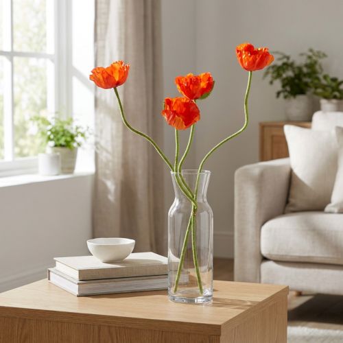 Papoilas flores artificiais artificiais laranja 58 cm – 74 cm 3 unidades | Floristik24.pt