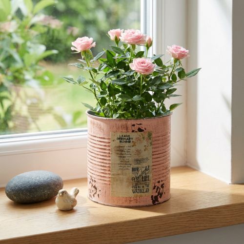 Itens Vaso de flores decorativo em lata, cor salmão, de metal, Ø15,5cm A15cm
