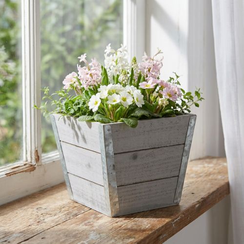 Caixa de flores plantador de madeira shabby chic cinza 19x19x15.5cm | Floristik24.pt