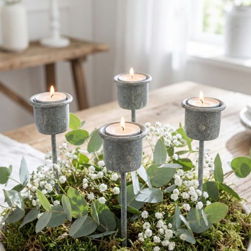 Castiçal plug-in Shabby Chic cinza Ø3cm Alt.8,5cm 8 unidades | Floristik24.pt