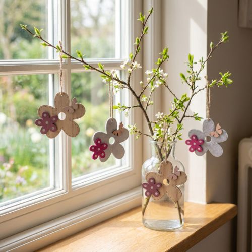 Decoração de parede flor madeira borboleta branco rosa 10×9cm 8 un | Floristik24.pt